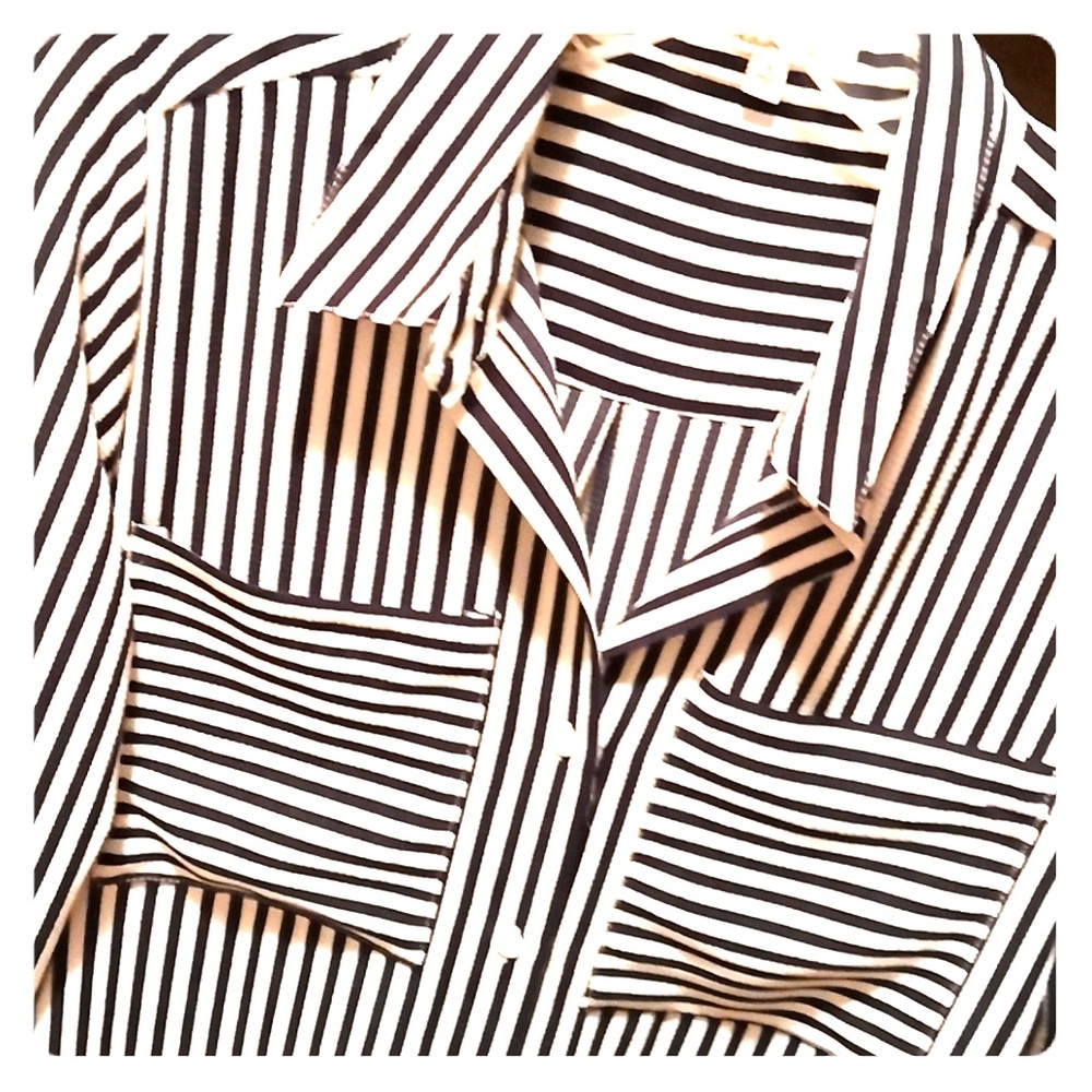 White and navy striped blouse. Size small